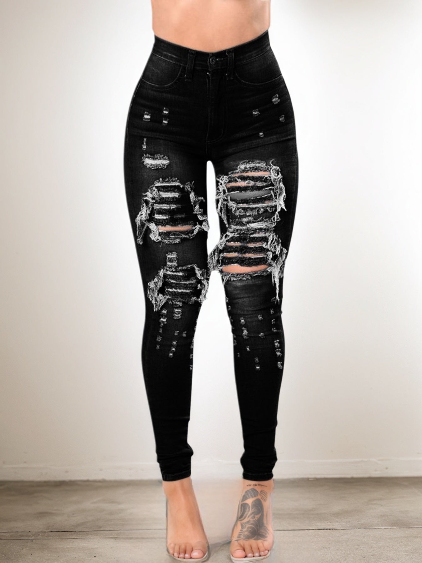 Veelzijdige elastische gescheurde strakke jeans met hoge taille voor dames, hoge kwaliteit, gemakkelijk te passen, comfortabel en modieus - Street Style Sexy Basic Jeans, Damesjeans en kleding