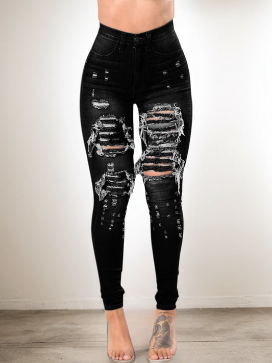 Veelzijdige elastische gescheurde strakke jeans met hoge taille voor dames, hoge kwaliteit, gemakkelijk te passen, comfortabel en modieus - Street Style Sexy Basic Jeans, Damesjeans en kleding